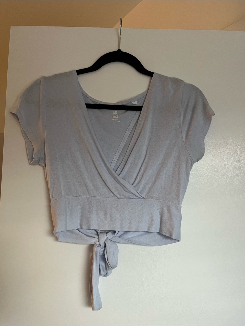Light Blue Wrap Tie Cropped Top